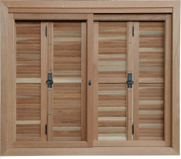 Janela de Madeira Angelim Pantográfica 150x120x13cm Vidro Quadriculado 115B