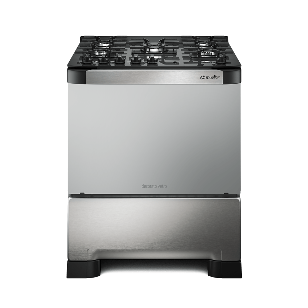 Fogão a Gás de Piso 5 Bocas Mueller Decorato Vetro Acendimento Automático Inox Bivolt
