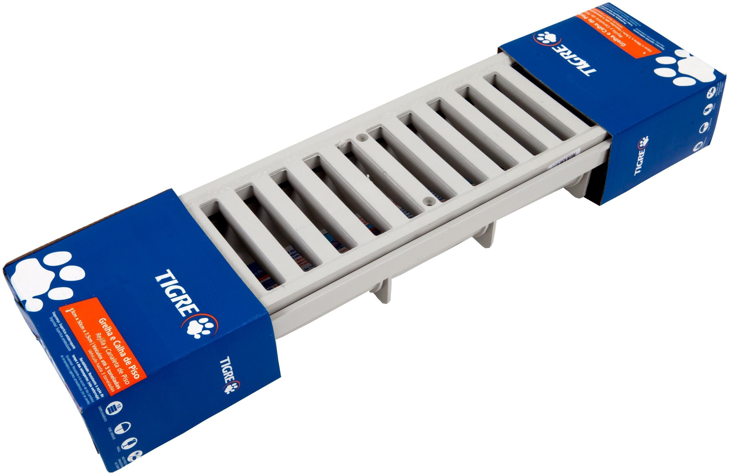 Ralo Grelha e Calha de Piso Retangular Tigre Cinza 13x50cm