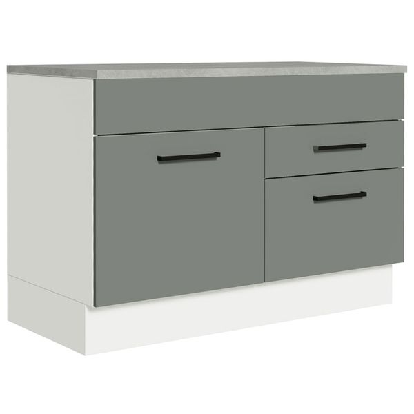 Balcão Gabinete de Pia 120 x 60 cm 1 Porta 2 Gavetas Branco/Cinza (Com Tampo) Agata Madesa Cor:Branco/Cinza
