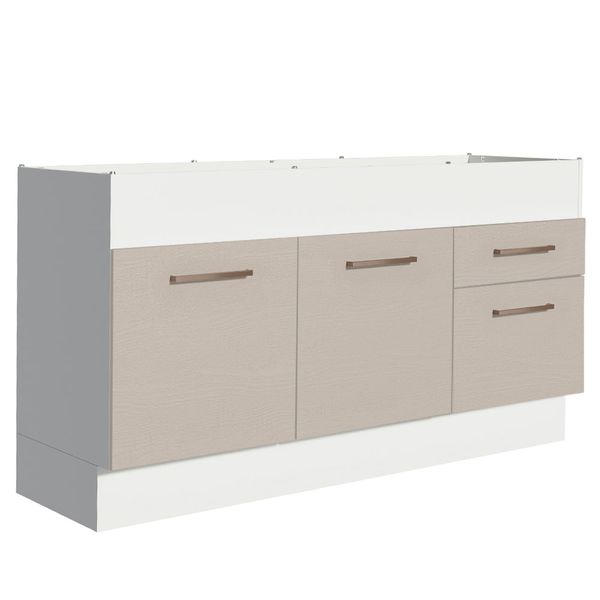Balcão de Pia 150 cm 2 Portas e 2 Gavetas (Sem Tampo e Pia) Branco/Crema Agata Madesa Cor:Branco/Crema