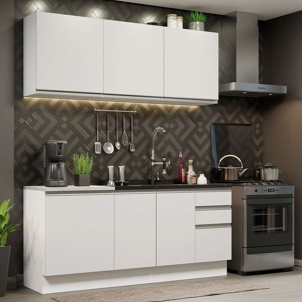 Armário de Cozinha Compacta 180cm Branco Glamy Madesa 05 Cor:Branco