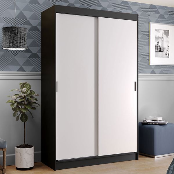 Guarda-Roupa Solteiro Madesa Tokio 2 Portas de Correr 2 Gavetas Preto/Branco Cor:Preto/Branco