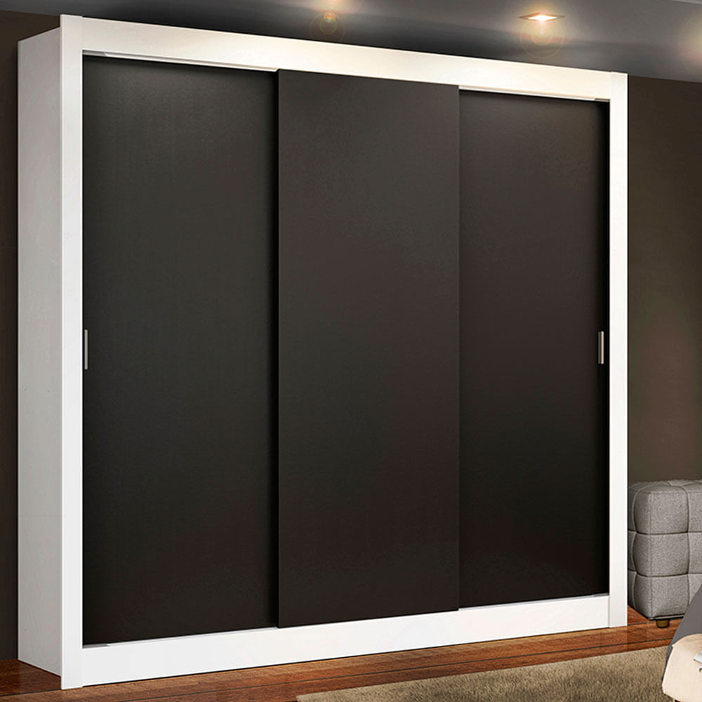 Guarda-Roupa Casal Madesa Mônaco 3 Portas de Correr Branco/Preto