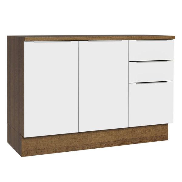 Balcão de Pia Cozinha 2 Portas e 3 Gavetas (Com Tampo) Rustic/Branco Stella Madesa Cor:Rustic/Branco