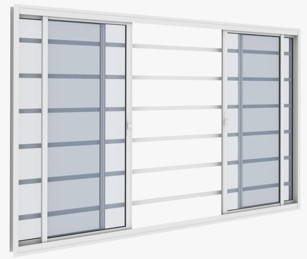 Janela de alumínio Classic 04 folhas com grade branca - 100x120