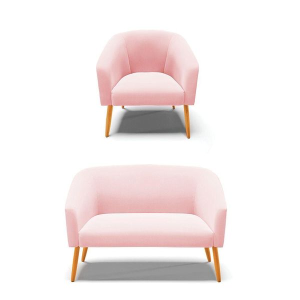 Kit 01 Namoradeira 02 Lugares E 01 Poltrona Suede Rosa Bebê