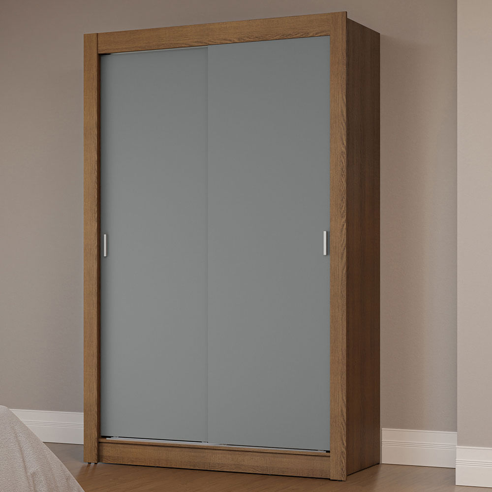 Guarda-Roupa Solteiro 2 Portas de Correr Rustic/Cinza Milano Madesa