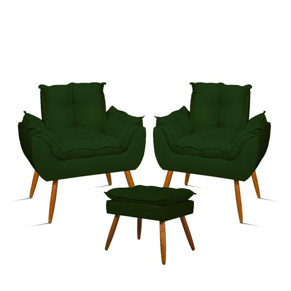 Kit Luxo 02 Poltronas Amamentação Suede + 1 Puff Pés Palito