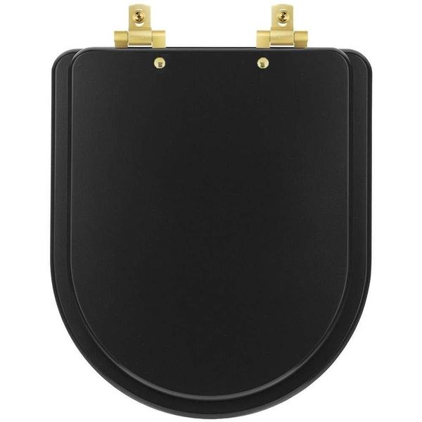 Tampa De Vaso Laqueado Com Amortecedor Link-lk Preto Fosco Para Bacia Deca Com Ferragem Dourada