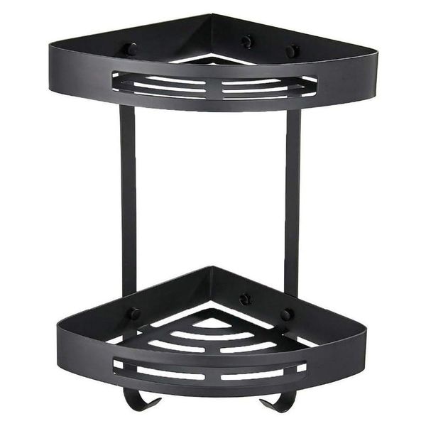 Suporte Canto 2 Prateleiras Banheiro Parede Organizador Aluminio Preto