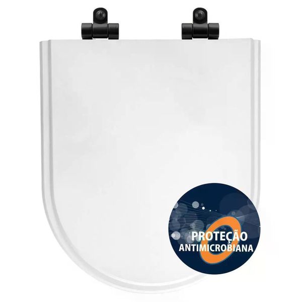 Tampa De Vaso Poliéster Antibactéria Com Fechamento Lento Link-lk Branco Para Louça Deca Com Ferragem Preta