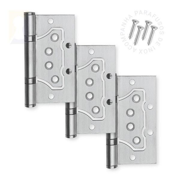 Kit 3 Dobradiça De Sobrepor Inox Escovado