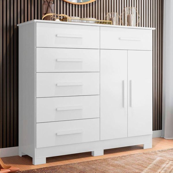 Cômoda Sapateira Mandarim 6 Gavetas 2 Portas Mdp Branco