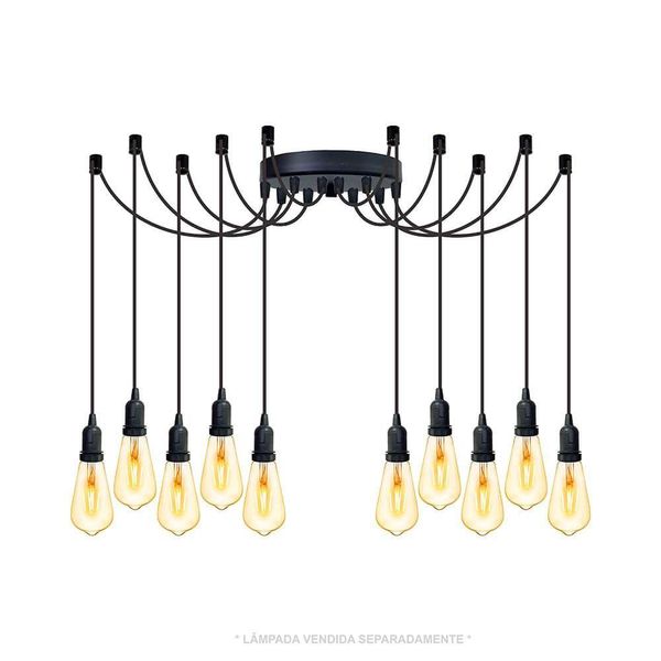 Lustre Aranha Com 10 Pendentes (2m Cabo Preto+ Soquetes + Canopla)