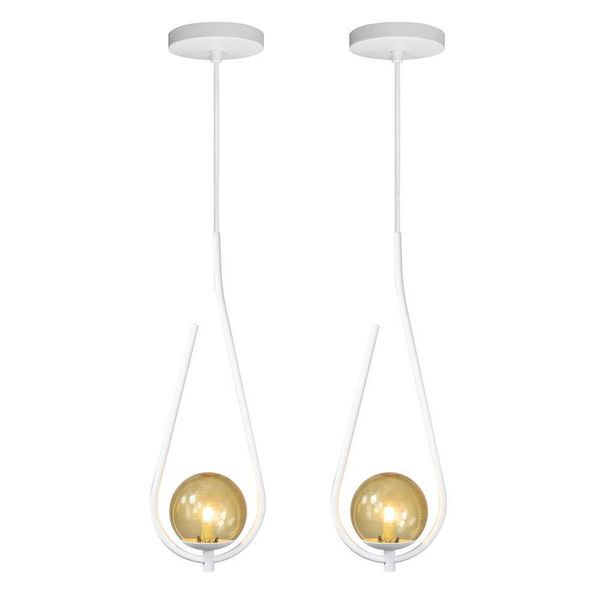 Kit 2 Pendentes Lustre On Drop Branco Globo De Vidro âmbar