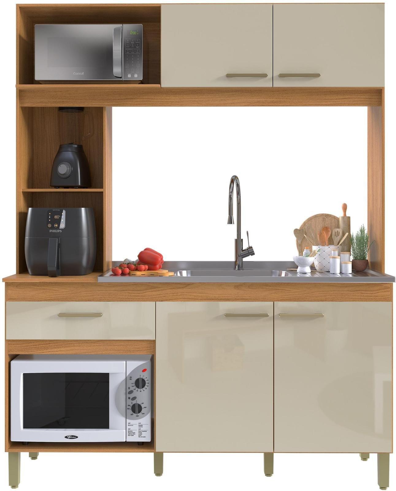 Cozinha Compacta 4 Portas 1 Gaveta Júlia Indekes 1450 Freijo/Off White160cm