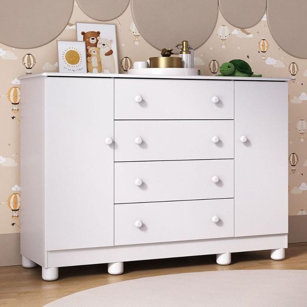 Cômoda Infantil 125cm 2 Portas E 4 Gavetas Allegra Multimóveis Mp4445 Branco Branco