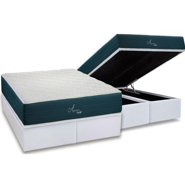 Conjunto Box Baú Queen: Colchão Molas Ensacadas Aquariuns + Base CRC Courano White (158x198)