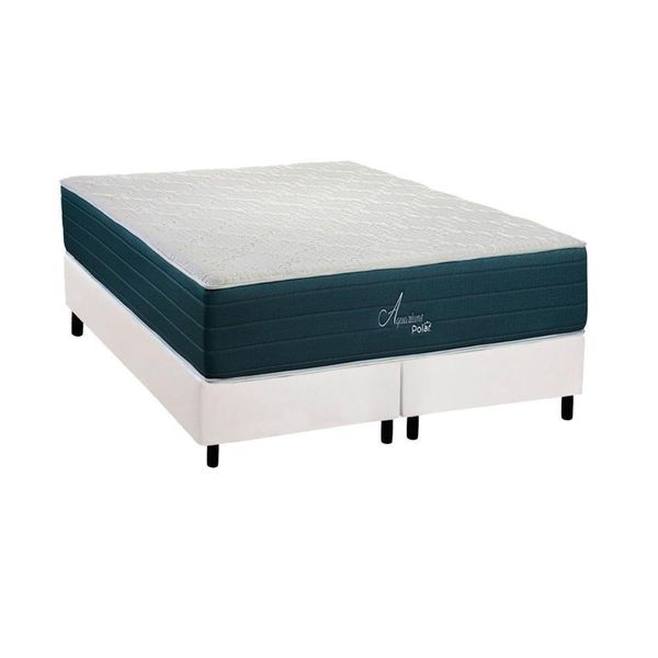 Cama Box Queen: Colchão Molas Ensacadas Polar Aquariuns + Base Crc Courano White (158x198)