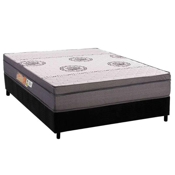 Cama Box Casal: Colchão Ortopédico Polar D28 Orthopremium Grey + Base Crc Suede Black (138x188)