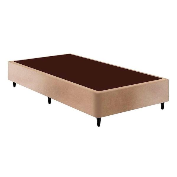 Base Cama Box Solteiro Sommier Linho Clean Madeira Tecido Bege Ortobom