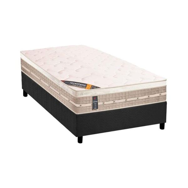 Kit Cama Box Solteiro Molas Tecnopedic Premium Euro Pillow Cinza