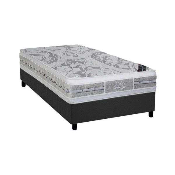 Kit Cama Box Solteiro Látex SLX Euro Pillow Molas Ensacadas Suede Cinza