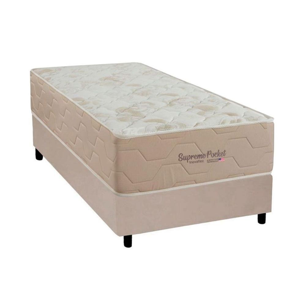 Cama Box com Colchão Solteiro Inovaflex Supreme Molas Ensacadas Courino Bege a Costa Rica