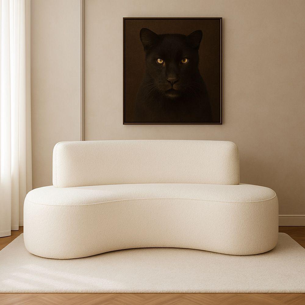 Sofá Curvo Apolo 2 Lugares 150CM Off White Bouclé Estrutura Madeira Eucalipto Apolo