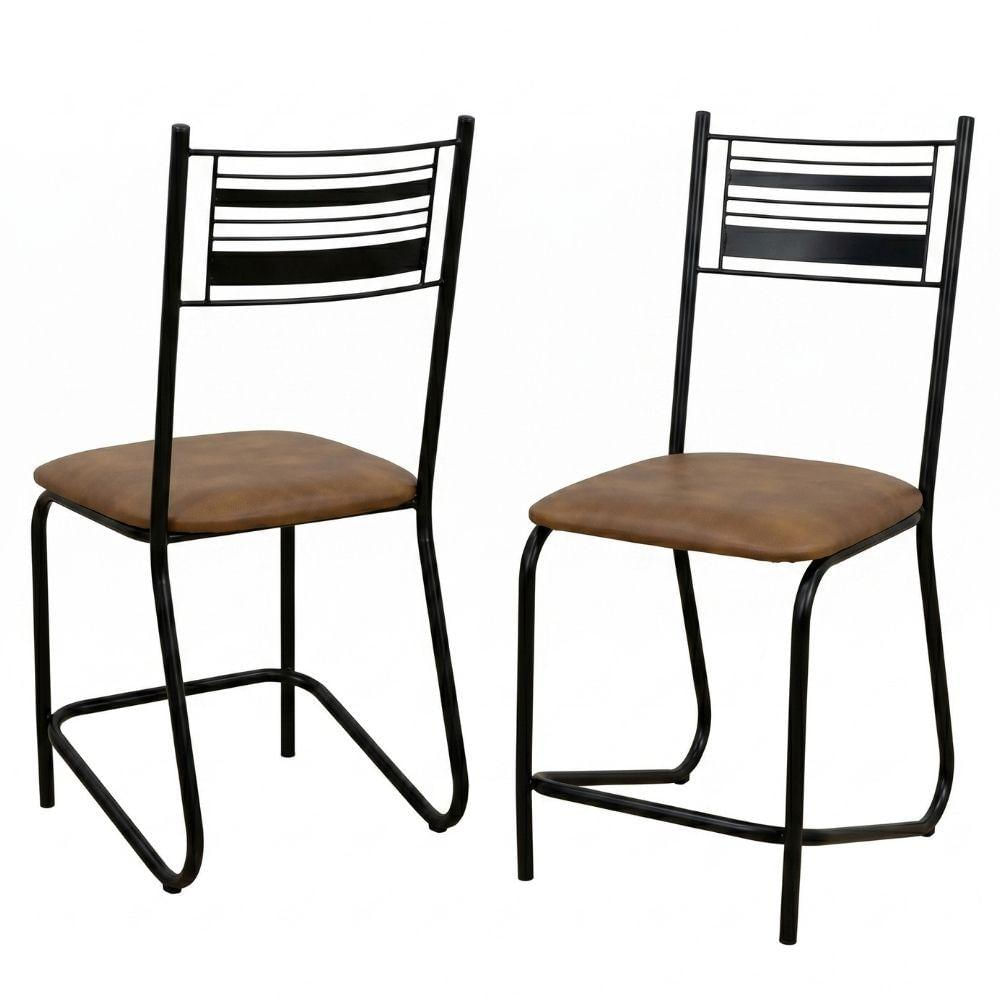 Conjunto com 2 Cadeiras Tubular Atlanta Estrutura em Aço Tecido Sintético Preto e Caramelo Artefamol