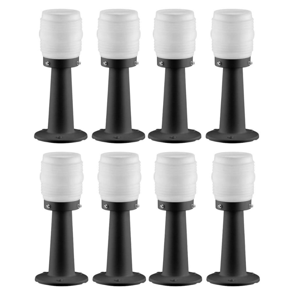 8 Luminárias para Jardim 14x36cm Globo Decorativo Timoneiro Leitoso Alumínio Preto Dital