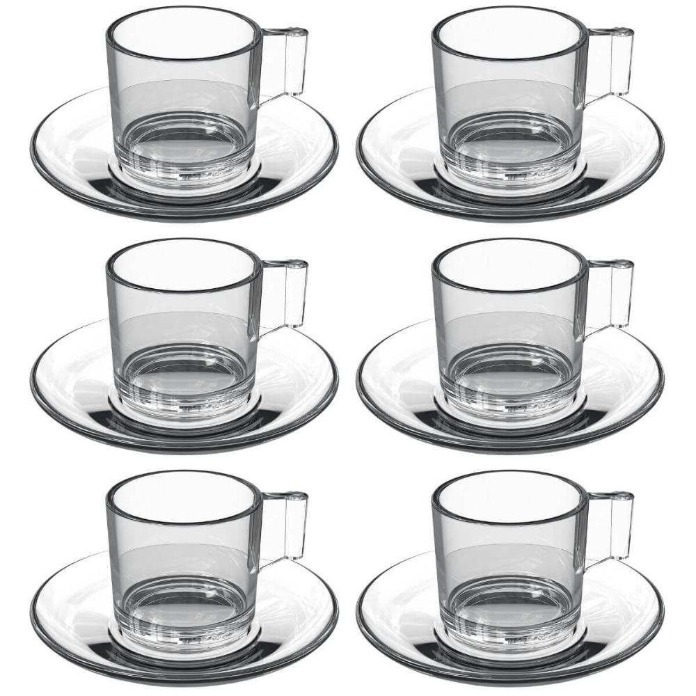 Jogo 6 Xícaras com Pires para Chá Café 185ml Vidro Transparente Dia Dia L Hermitage