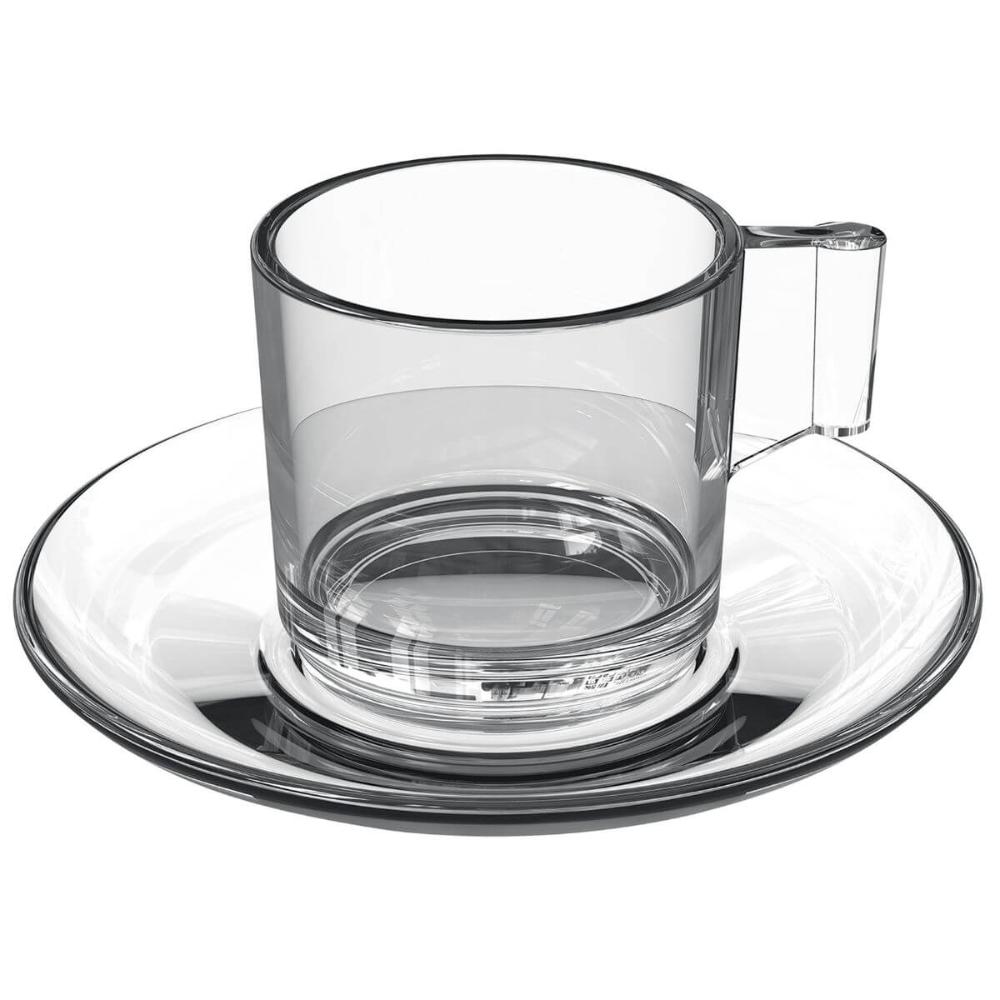 Jogo 12 Xícaras com Pires para Chá Café 185ml Vidro Transparente LHermitage Mesa Posta Cafeteria