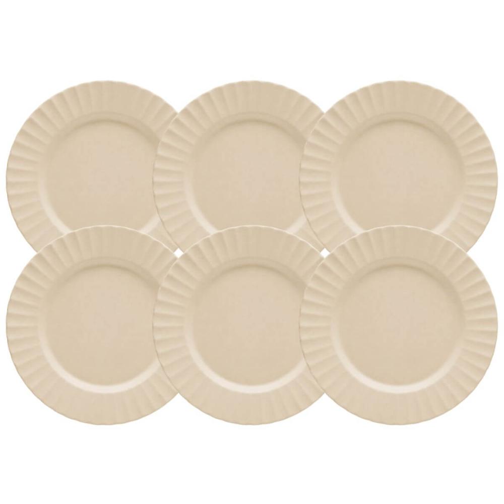 Jogo 6 Pratos Sobremesa 20cm Gerbera Lyor Bege Melamina Mesa Posta Bolo Servir