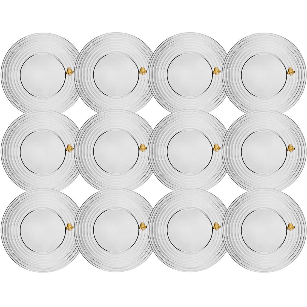 Jogo 12 Pratos Pão Sobremesa Doces 19cm Vidro Cristal Lyor Mesa Posta Little Bee