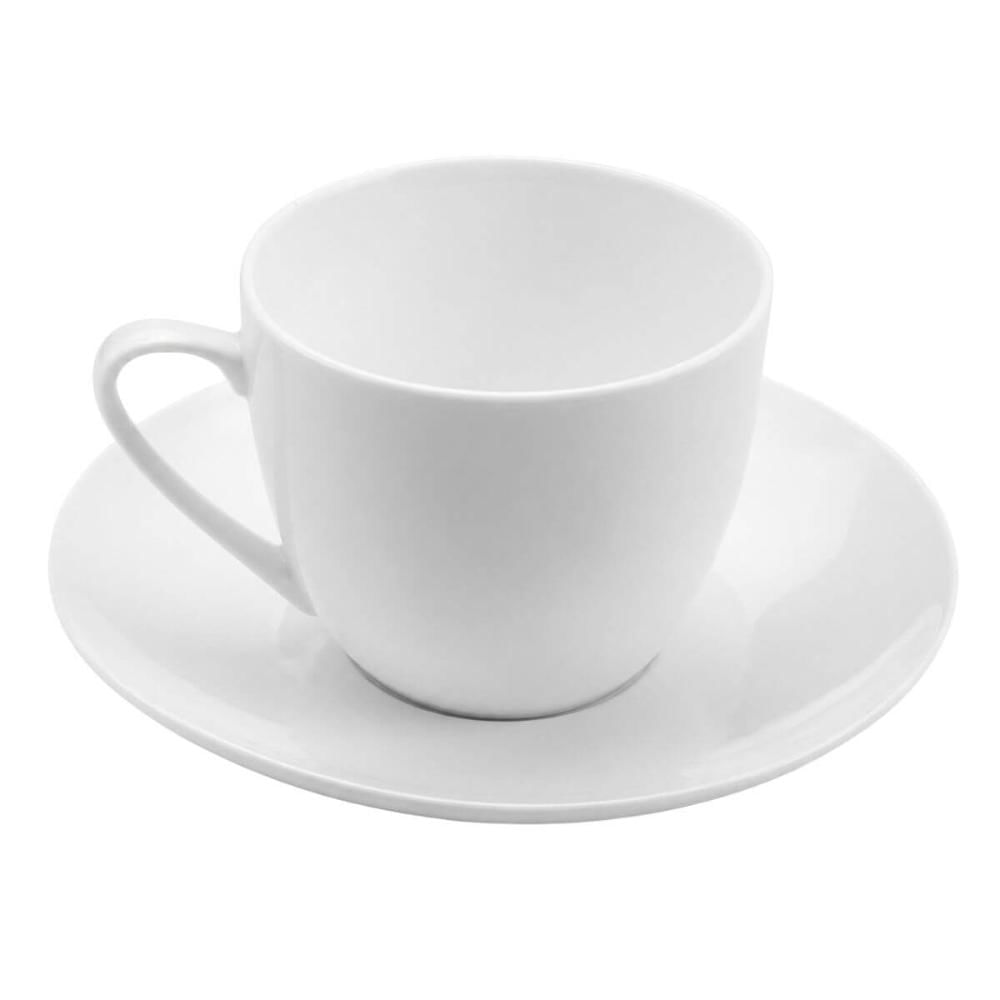 Conjunto 24 Xicaras de Chá Café com Pires 220ml Lyor Porcelana Branca Clean Mesa Posta Cafés Chás