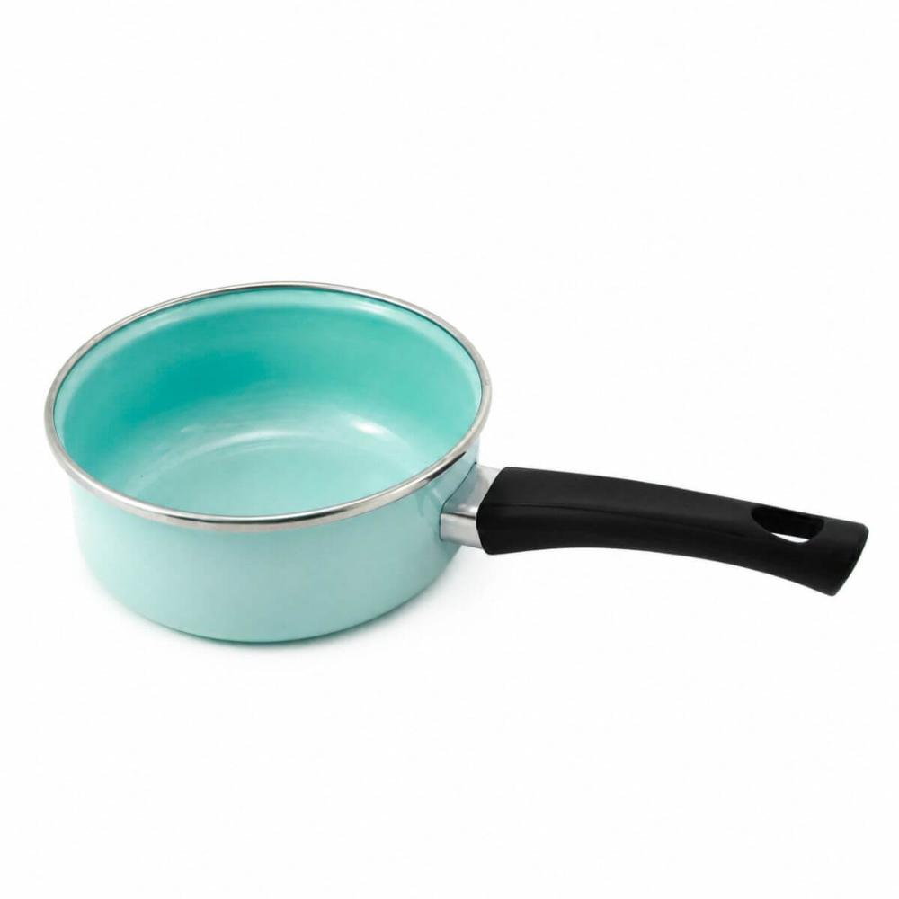 Panela Esmaltada 800ml Baquelite Borda Inox Verde Água Mesa Posta Cozinha Metallouça