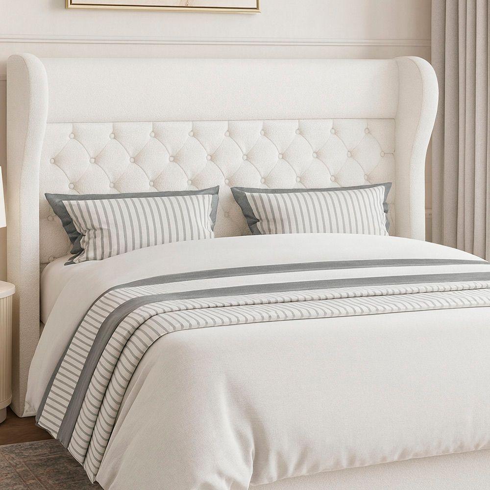 Cabeceira Estofada Casal Bono Bouclé 158cm Fixação no Box Estrutura MDF-MDP Revestimento Off White
