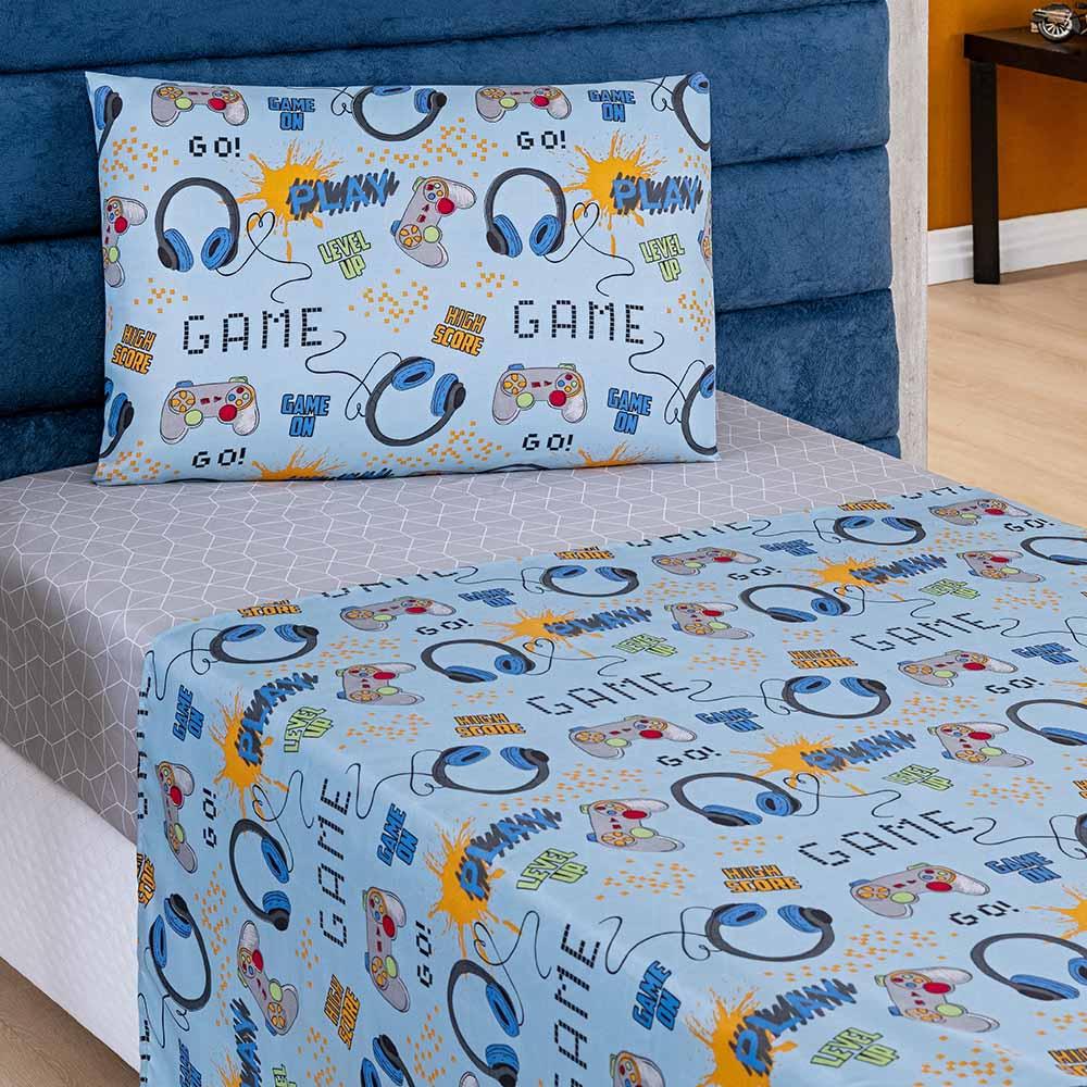 Jogo de Cama Lençol Carrosel Solteiro 03 Peças Infantil Estampado Divertido - Game