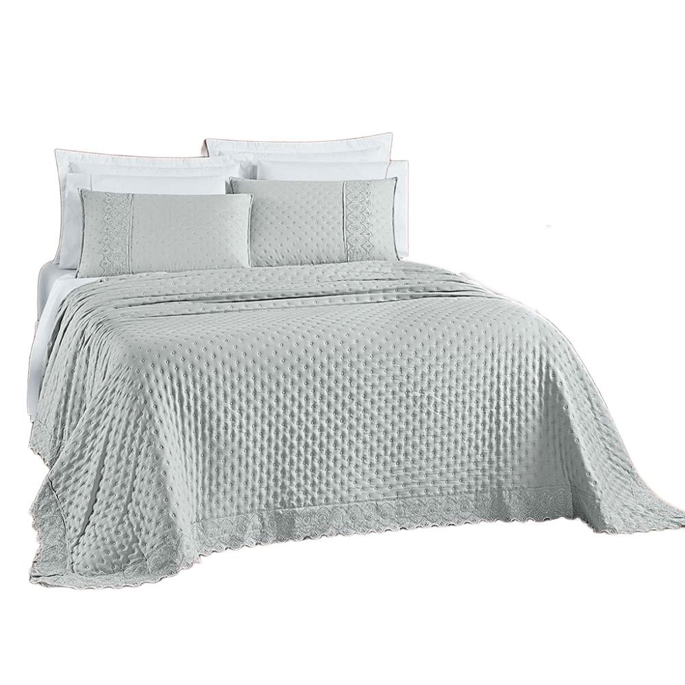 Kit Cobre Leito Colcha Nobre Casal Queen 3 Peças Micropercal 200 Fios Matelado - Cinza Geada