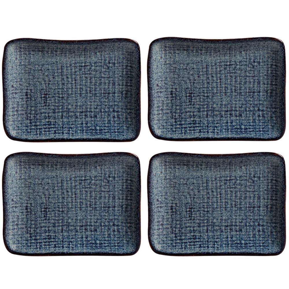 Kit 4 Travessas Porto Brasil Cerâmica Juta Titanium 14x18cm Pratos Retangulares