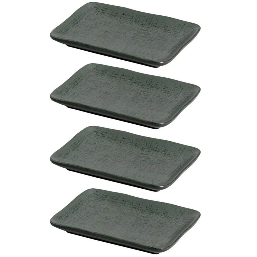 4 Travessas de Cerâmica Pratos Sushi Retangulares 14x18cm Verde Porto Brasil