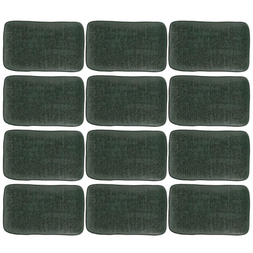 12 Pratos Cerâmica Verde 27x16cm Juta Sushi Travessas Retangulares Porto Brasil