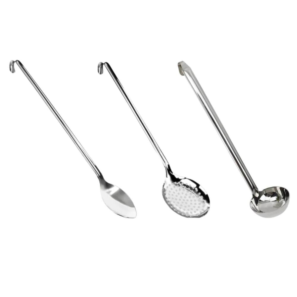 Kit 3 Talheres Para Cozinha Grande Inox Concha Escumadeira Colher Buffet Weck Utensílios