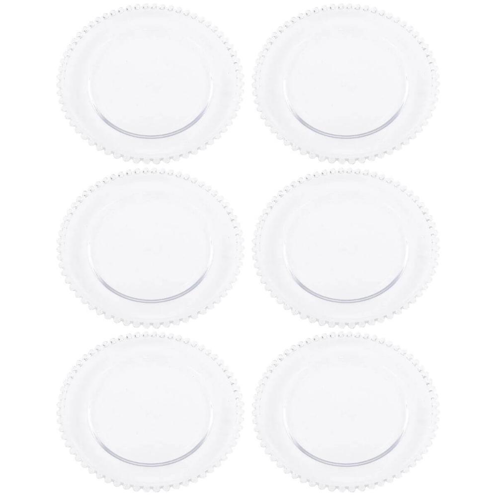 Kit 6 Pratos de Sobremesa 20cm Linha Pearl Cristal Wolff Decorado Servir Mesa Posta