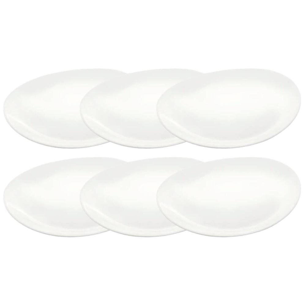 Jogo 6 Pratos Oval Branco Vidro Opalino Steak Essenza 30x26cm Servir Mesa Posta