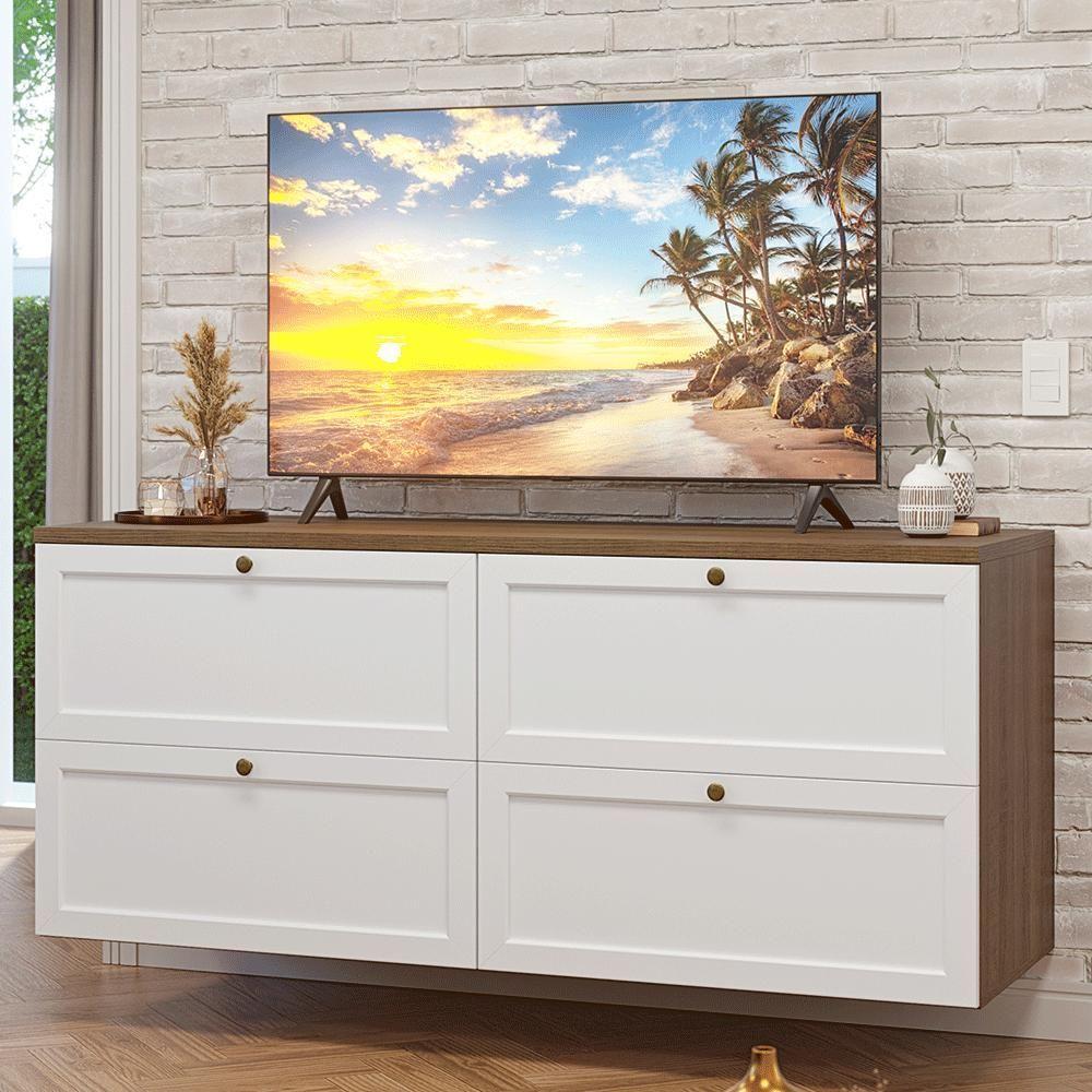 Rack Para Tv Até 70 Polegadas 160cm 4 Gavetas Vik Madesa 04 Rustic-branco