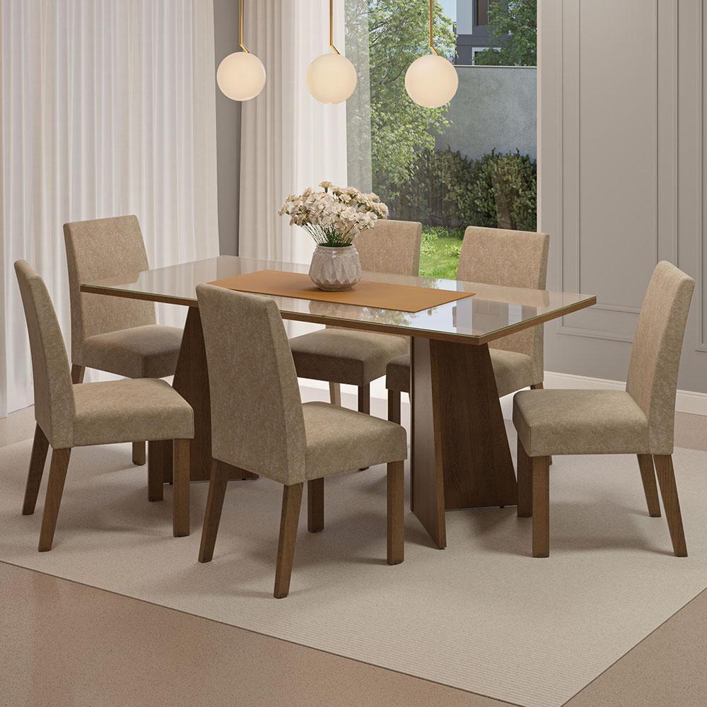 Conjunto Sala Jantar Mesa Vidro 6 Cadeiras Rustic