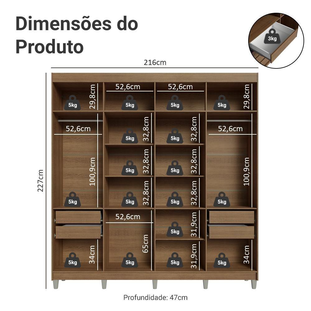 Guarda-roupa Casal Com Pés 8 Portas Batentes Rustic-preto-preto Venus Madesa